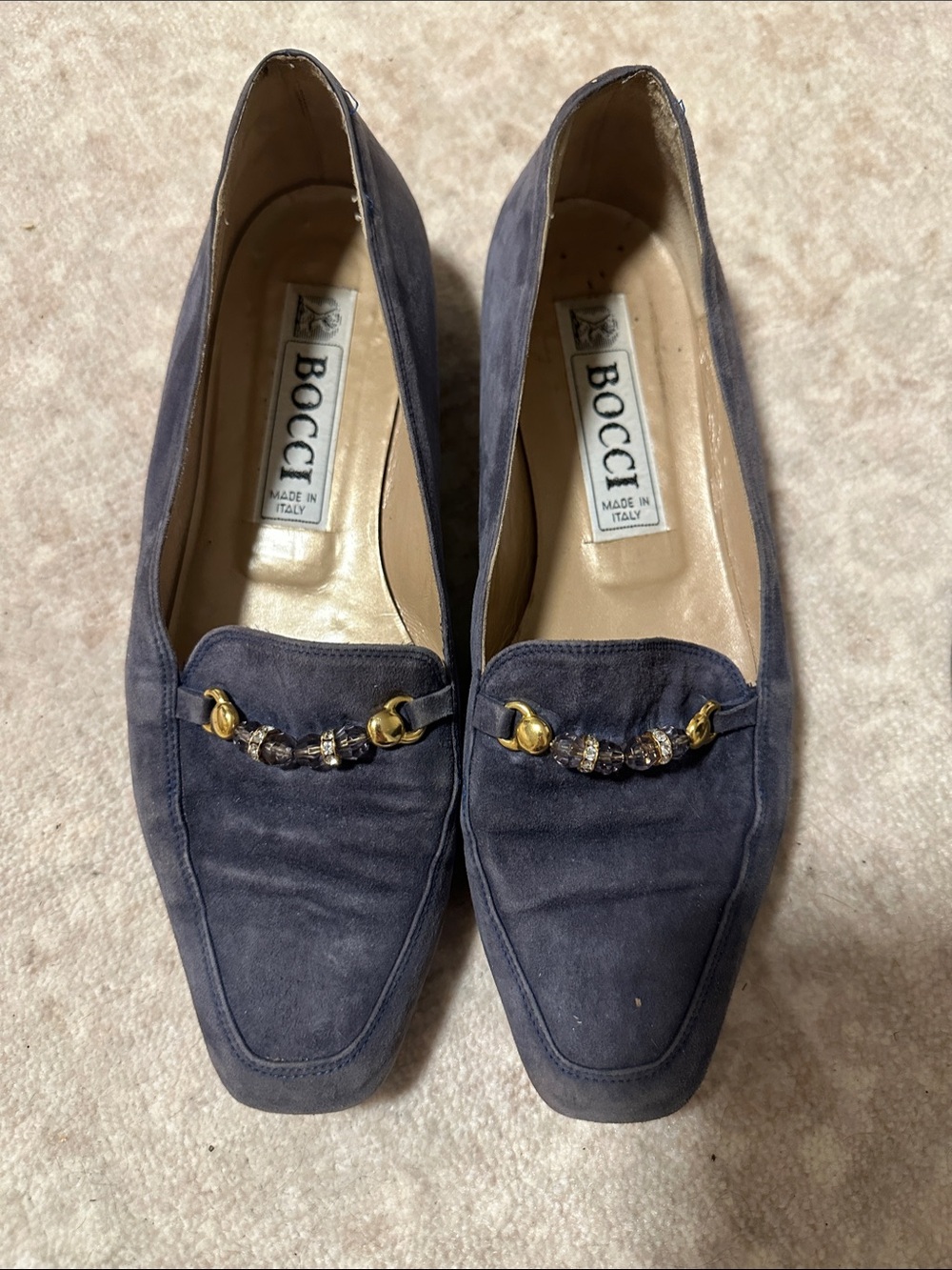 Bocci Navy Suede Loafers with Gold Bead Accent